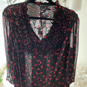 INC International Concepts Black Sheer Blouse